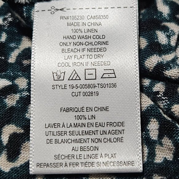 Current Elliott Linen Leopard Print Top Womens Size 0 Hunter Green Short Sleeve - Picture 5 of 5